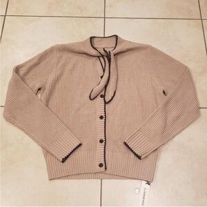 Commense the neck contrast trim wool blend cardigan